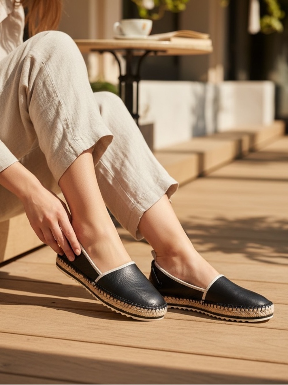 Aldo Black Leather Espadrille Slip-Ons with Beige Glitter Trim